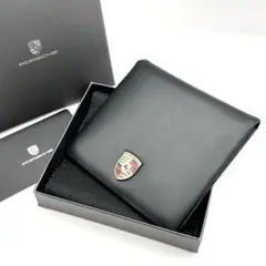 【極美品】ポルシェ 折り財布 マネークリップ レザー エンブレム ブラック