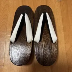 木製下駄 ダークブラウン ホワイト鼻緒