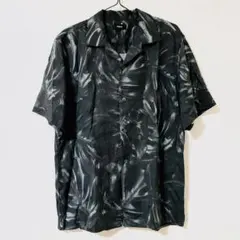 EVISEN レーヨン 総柄 半袖 オープンカラー シャツ Lサイズ ブラック
