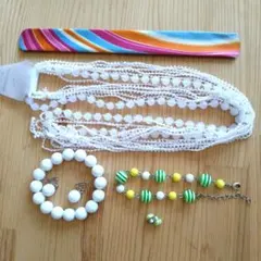 ホワイトビーズ ブレスレット 6点セットのアクセサリー　サン宝石等　平成女児向き