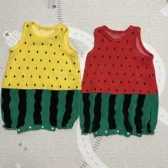 スイカ柄ロンパース2枚セット　黄色　赤色　アカチャンホンポ　70 80サイズ