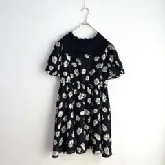 3900【アースミュージックアンドエコロジー】花柄ワンピース　半袖　ひざ丈　L