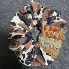 レオパードミックスフリルリボンシュシュ