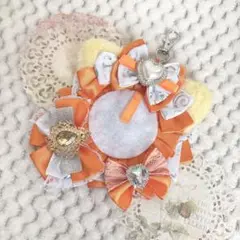 白 オレンジ 痛ロゼット　猫耳　くま耳　ハンドメイド　ガーリー　量産　地雷 王冠