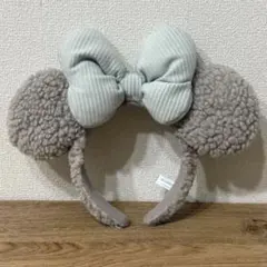 【美品】ミニー カチューシャ ボア くすみブルー&グレー