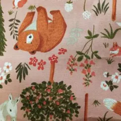 動物と花のプリント 綿オックス