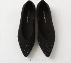 【新品未使用】ダイアナ　ラインストーンフラットシューズ　23.5 ブラック
