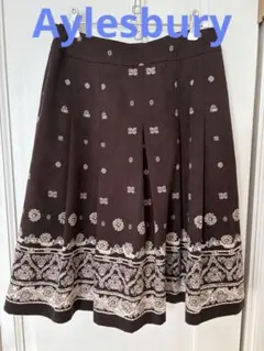 Aylesbury アリスバーリー ブラウン 花柄 フレアスカート　11号