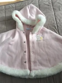 【美品】ミキハウスピンク フリース ベビーポンチョ