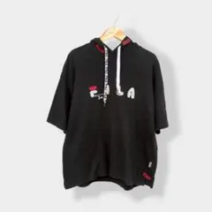 FILA フィラ ロゴプリント 半袖 プルオーバー パーカー ブラック Mのサムネイル