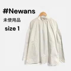 新品タグ付 #Newans ハイネック ギャザーブラウス 白 ボリューム袖のサムネイル