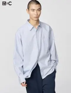 UNIQLO ブロードオーバーサイズシャツ　ストライプ　ブルー　Sサイズ
