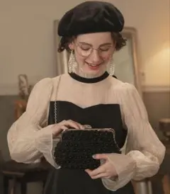 【BONLECILLnoir】3wayフラワーモチーフパールクラッチバッグ