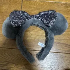 グレー ミッキー耳カチューシャ スパンコールリボン