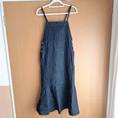 ダークデニム サロペットドレス メタルボタン