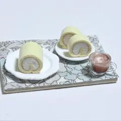 ミニチュアフード スィーツ ロールケーキ カフェラテ セット