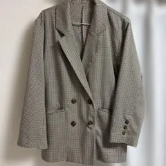 薄手 テーラードジャケット チェック ダブルボタン