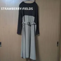 STRAWBERRY-FIELDS リブニットチェック柄 ベルト付きワンピース