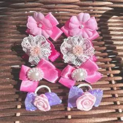 わんちゃん用リボンヘアゴム☆8個4組　トリミングリボン　10064