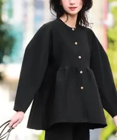 ELFRANK ランタンスリーブペプラムニットカーディガン