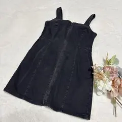 【ジーユー】GU デニムミニジャンパードレス ノースリーブ ブラック L ●