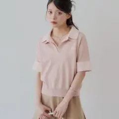 CHICO 【WEB限定】刺繍入り襟付きポロニットFree