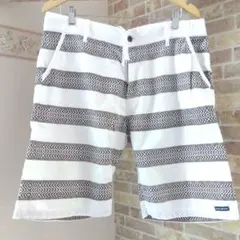 【良品】Local Motion ボーダー ハーフパンツ XL 白のサムネイル