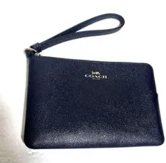 極美品 コーチ　リストレット　ポーチ　レザー　ネイビーブラック　F58