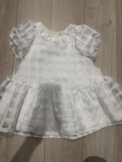 ホワイト チェック柄 ベビードレス 90