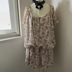 ヘザー花柄シフォンチュニックワンピースフェアリーグランジ森ガールウィッシュコア