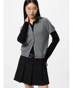 UNIQLO メリノブレンドポロカーディガン グレー XLサイズのサムネイル