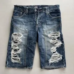 Purple&Yellow ダメージデニムショートパンツ