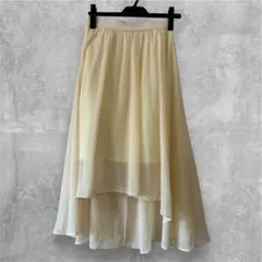 クリーム色 フレアスカート ひざ丈