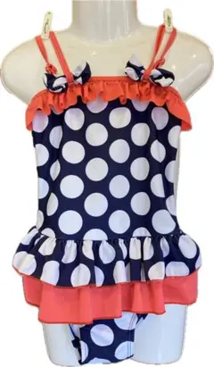 女の子用　ワンピース水着 ネイビー水玉　100〜110cm