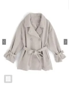 襟2Wayリボンベルト付きショート丈コート ベージュ