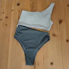 セパレート水着 グレー ベージュ ワンショルダー サイズXS