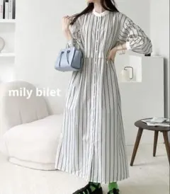 マルチストライプクレリックシャツワンピース