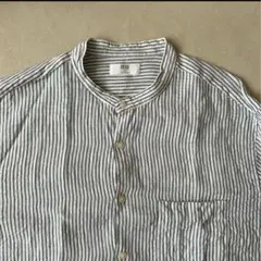 UNIQLO ストライプ 長袖 リネン 100% シャツ バンドカラー
