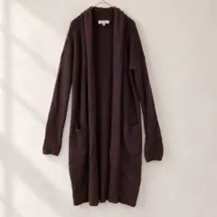 ロングカーディガン ニットカーディガン　ブラウン 秋冬 ロング丈　Mサイズ 古着