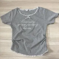 INGNI ロゴ刺繍 レース 半袖Tシャツ グレーのサムネイル