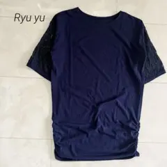 【リューユ】 タイトワンピース 半袖ワンピース 袖レース 【Ｌ】