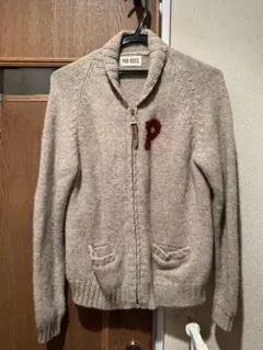 ☆PINK HOUSEウールニットカーディガンヴィンテージ 幾何学模様 ピンク