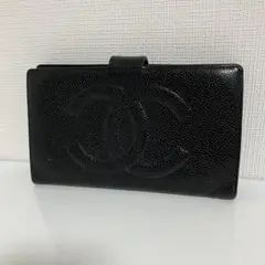 4045 CHANEL シャネル キャビアスキン ガマ口 長財布 ブラック 黒