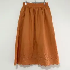 n1604 【ユニクロ】 (L) レースカットワーク フレアスカート オレンジ