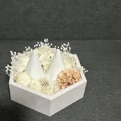 ＊美品＊リングピロー 白 ピンク ドライフラワー 六角形 ハンドメイド