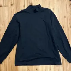 美品 ユニクロU ブラッシュドモックネックTシャツ L ネイビー