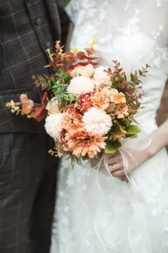 ウエディングブーケ、クラッチブーケ、テラコッタオレンジ、造花、前撮りブーケ