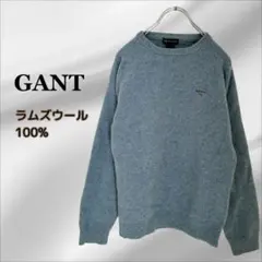 ガント『GANT』ニット セーター【M】ブルー ラムズウール ニット ロゴのサムネイル