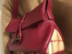 バーバリー ワンショルダーバッグ ハンドバッグ 赤 チェック レザー バック