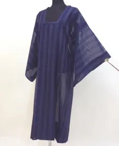 未使用美品 道行コート 夏物 縞柄 しつけ付き 紺■ON80210-16